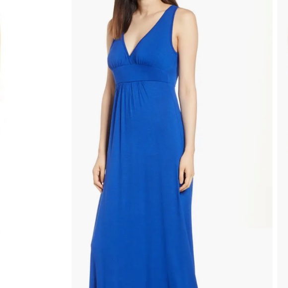 Loveappella Dresses & Skirts - Loveappella Blue V-Neck Sleeveless Jersey Maxi Dress Size XL